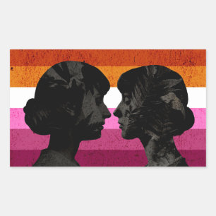 Sticker Rectangulaire Drapeau lesbien avec deux silhouettes de femme