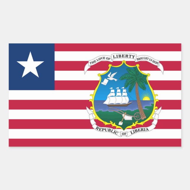 Sticker Rectangulaire Drapeau libérien et armoiries, Drapeau du Libéria (Devant)