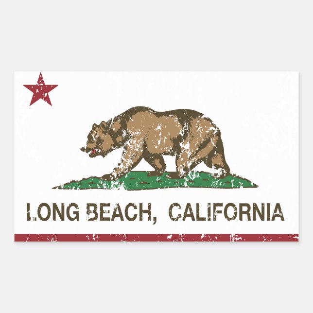 Sticker Rectangulaire Drapeau Long Beach California Republic (Devant)