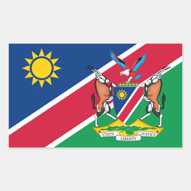 Sticker Rectangulaire Drapeau namibien et armoiries, Drapeau de Namibie (Devant)