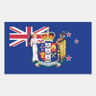 Sticker Rectangulaire Drapeau néo-zélandais et armoiries, Nouvelle-Zélan
