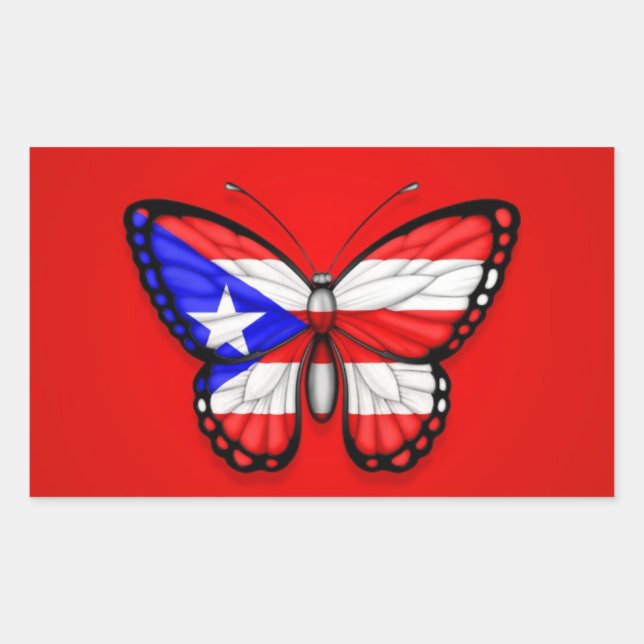 Sticker Rectangulaire Drapeau papillon Porto Rico en rouge (Devant)