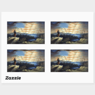 Sticker Rectangulaire Drapeau paradisiaque américain Lever de soleil Wil