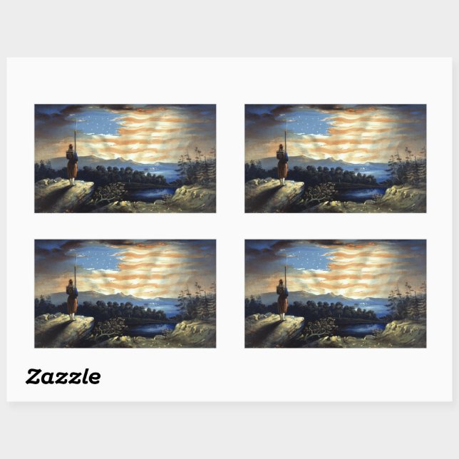 Sticker Rectangulaire Drapeau paradisiaque américain Lever de soleil Wil (Feuille)
