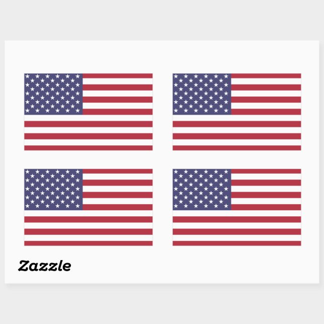Sticker Rectangulaire Drapeau Patriotique Rouge Blanc Bleu Étoiles Et Fr (Feuille)