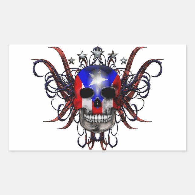Sticker Rectangulaire Drapeau porto-ricain - Crâne (Devant)