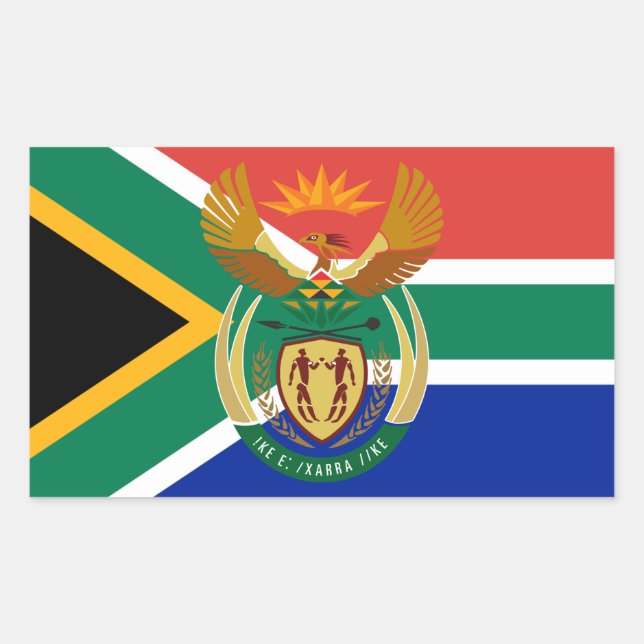 Sticker Rectangulaire Drapeau sud-africain et armoiries, Afrique du Sud (Devant)