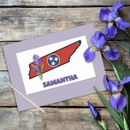 Sticker Rectangulaire Drapeau Tennessee et fleur pourpre Iris texte pers