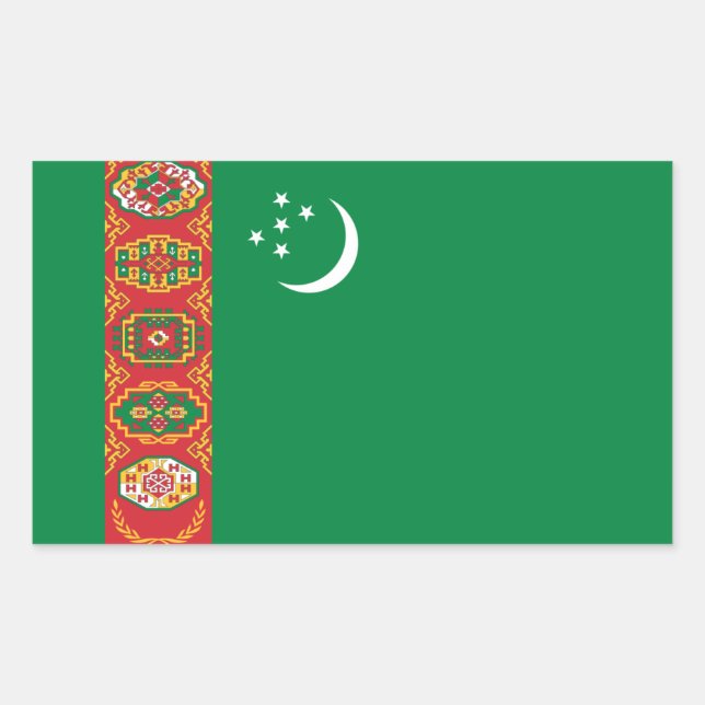 Sticker Rectangulaire Drapeau turkmène, Drapeau du Turkménistan (Devant)