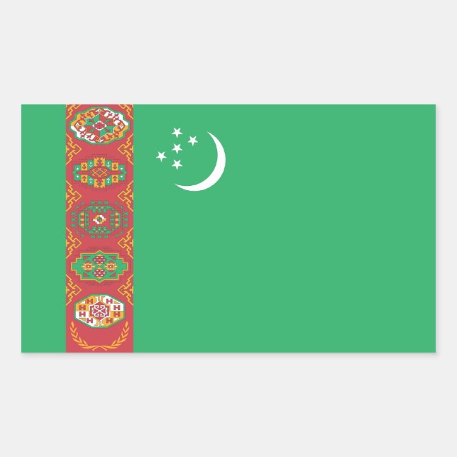 Sticker Rectangulaire Drapeau Turkménistan/Turkménistan (Devant)