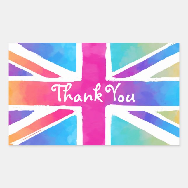 Sticker Rectangulaire Drapeau Union Jack en Merci d'aquarelles lumineuse (Devant)