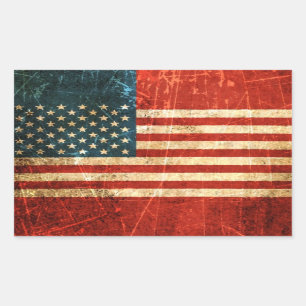 Sticker Rectangulaire Drapeau Vintage américain griffé et usé