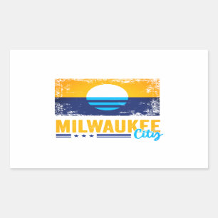 Sticker Rectangulaire Drapeau vintage de Milwaukee City Wisconsin