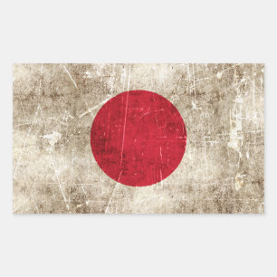 Sticker Rectangulaire Drapeau vintage du Japon à l'âge et au crayon