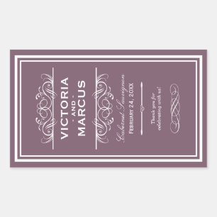 Sticker Rectangulaire Dusty Plum Élégant Mariage Monogramme Bouteille de