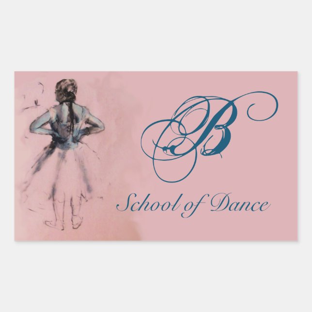 STICKER RECTANGULAIRE ÉCOLE DE DANSE / BALLERINA BALLET DANSER MONOGRAM (Devant)