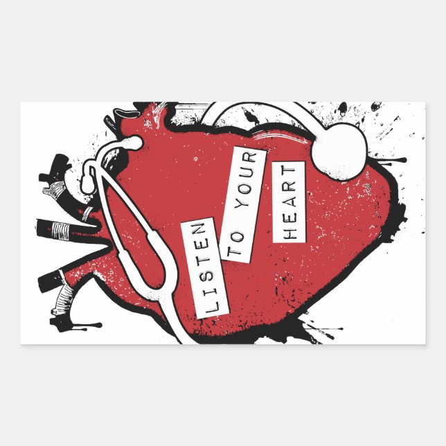 Sticker Rectangulaire écoutez votre coeur anatomique (Devant)