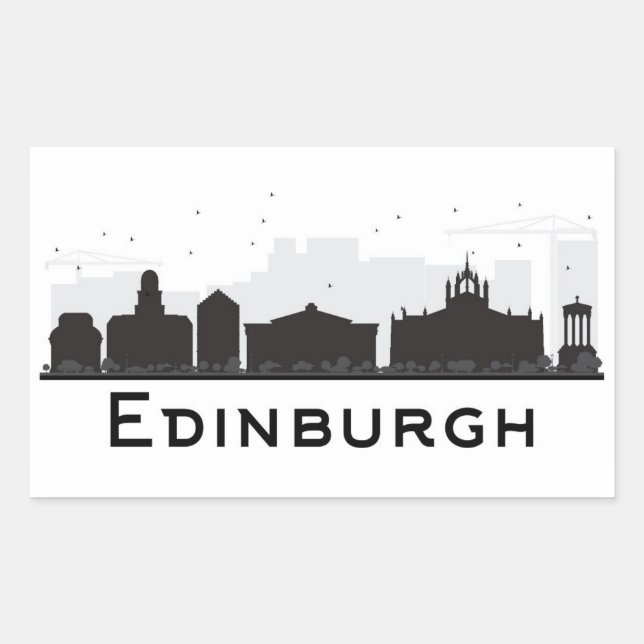 Sticker Rectangulaire Edimbourg Écosse | Skyline noir et blanc (Devant)