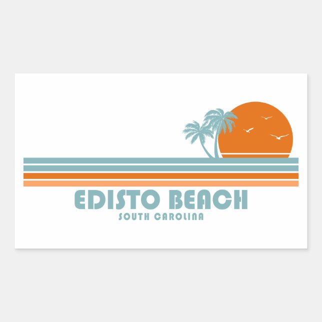 Sticker Rectangulaire Edisto Beach Caroline du Sud Sun Palm Trees (Devant)