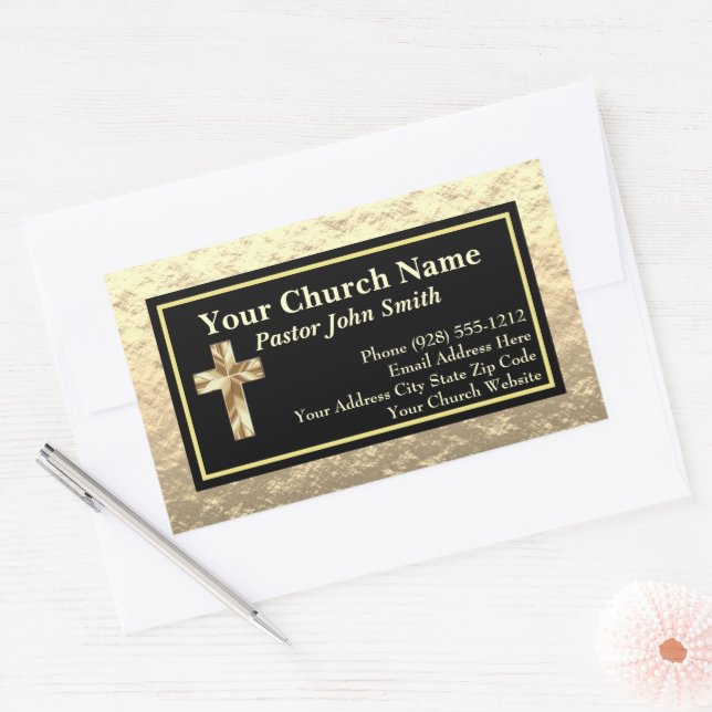 Sticker Rectangulaire Eglise Pastor Or Et Black Business (Enveloppe)