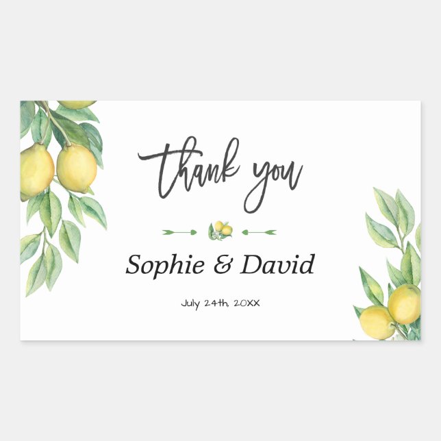Sticker Rectangulaire Elégant Aquarelle Citron Mariage tropical (Devant)