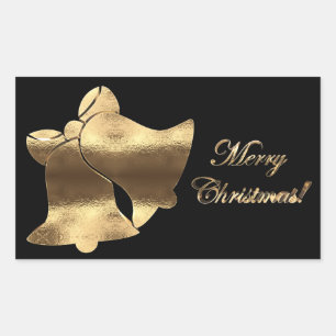 Sticker Rectangulaire Élégant Black et Gold Look cloches de Noël