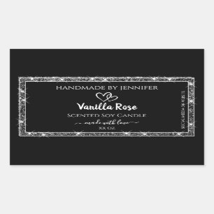 Sticker Rectangulaire Élégant Black Silver Parties scintillant étoiles É
