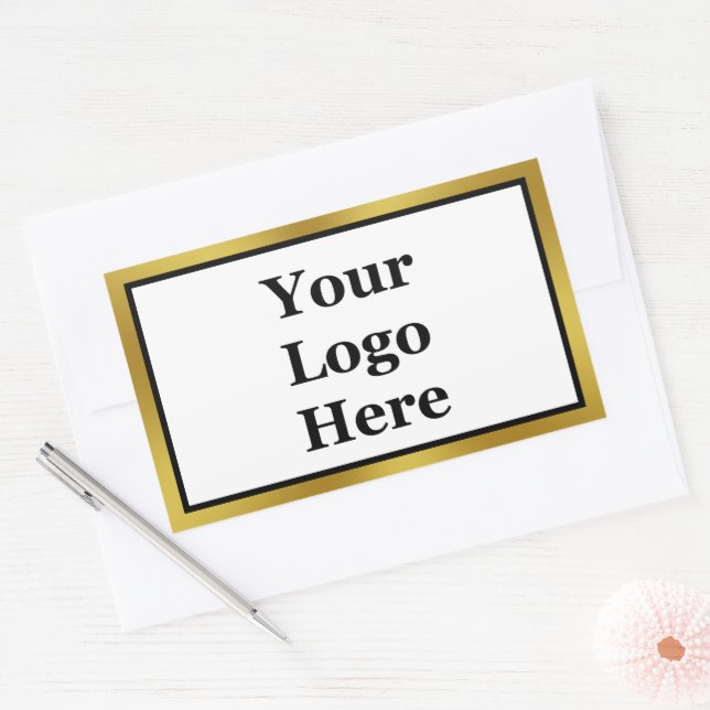 Sticker Rectangulaire Elégant Black White Gold Votre logo ici Modèle (Enveloppe)