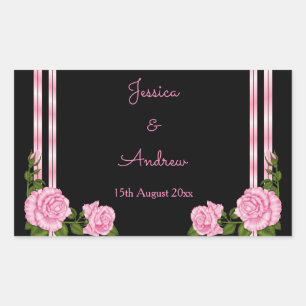 Sticker Rectangulaire Élégant Chic Coin de Bouquet de Roses Mariage