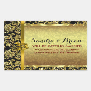 Sticker Rectangulaire Élégant Damas Black & Metallic Gold
