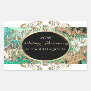 Sticker Rectangulaire Élégant Doré Frotte Anniversaire Marbre Vert
