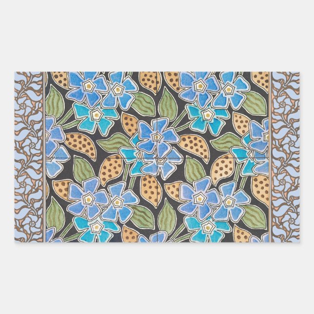 Sticker Rectangulaire Élégant Fleur Bleu Périwinkle Floral Classic (Devant)