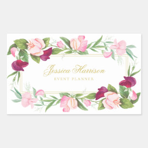 Sticker Rectangulaire Élégant Floral Purple Rose Pois doux Vintage