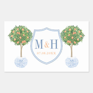 Sticker Rectangulaire Elégant mariage crête Monogramme Merci Favor