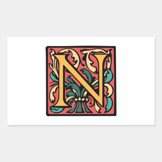 Sticker Rectangulaire Élégant médiéval initial N ancien monogramme (Devant)