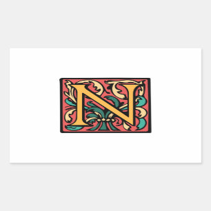 Sticker Rectangulaire Élégant médiéval initial N ancien monogramme