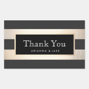 Sticker Rectangulaire Élégant Merci rayé Noir et FAUX Gold Foil