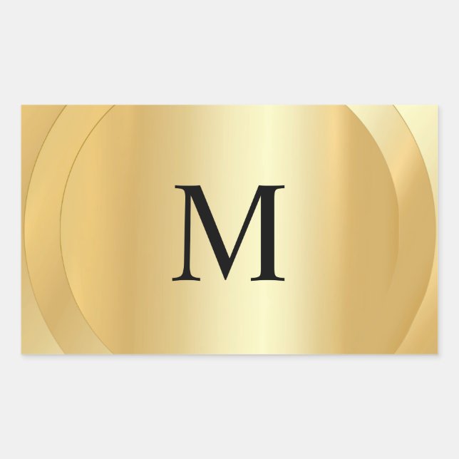 Sticker Rectangulaire Élégant Modèle Monogramme Custom Faux Gold (Devant)