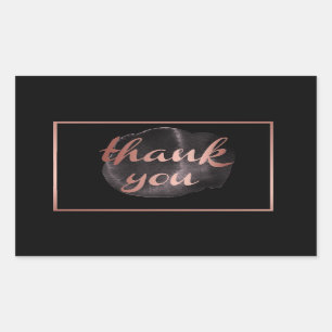 Sticker Rectangulaire élégant noir rose feuille d'or métallique merci mé