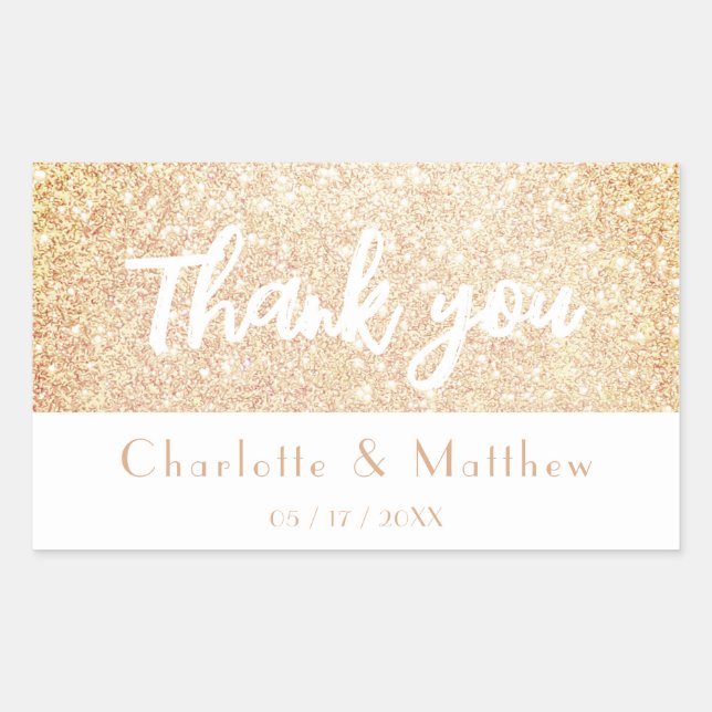 Sticker Rectangulaire Élégant Parties scintillant Mariage or Sparkle (Devant)
