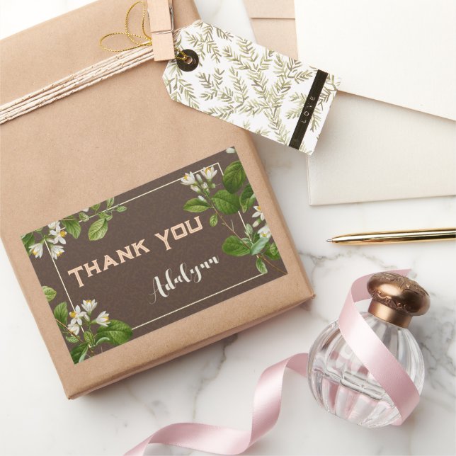 Sticker Rectangulaire Élégant Retro Floral Nom personnalisé Texte Cadeau (Cadeaux)
