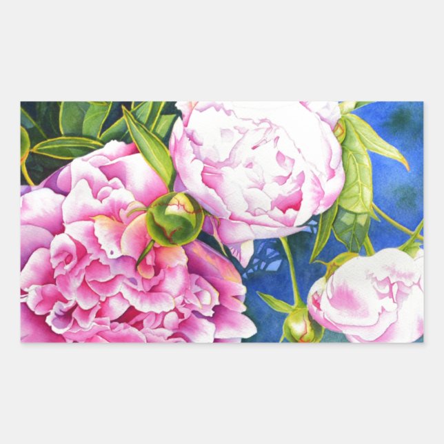 Sticker Rectangulaire Elégant rose blanc classique aquarelle floral (Devant)