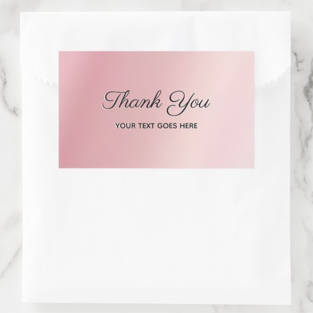 Sticker Rectangulaire Elegant Rose Gold Custom Text Thank You Luxe (Sac)
