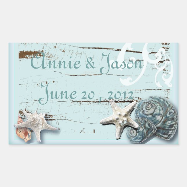Sticker Rectangulaire Elegant Seashells Beach Mariage Papeterie (Devant)