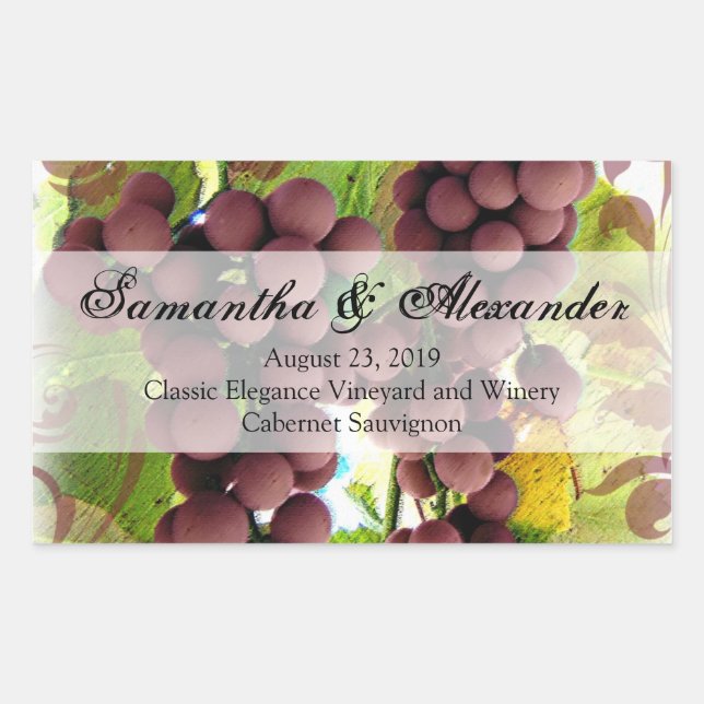 Sticker Rectangulaire Élégant Vignoble Mariage de raisins pourpre/vert (Devant)