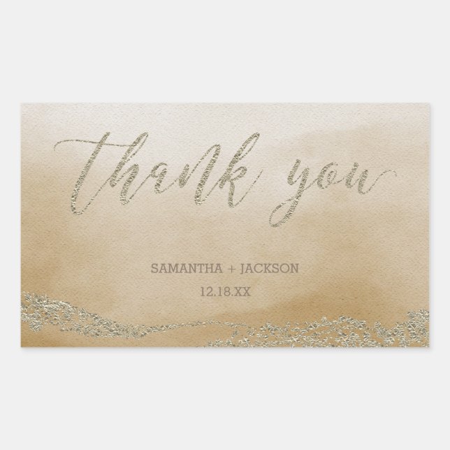 Sticker Rectangulaire Elégante aquarelle en Merci Mariage de sable (Devant)