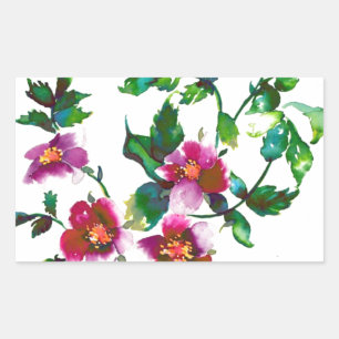 Sticker Rectangulaire Élégantes fleurs sauvages rose foncé aquarelle mod