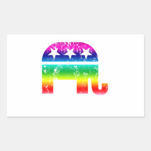 Sticker Rectangulaire Eléphant républicain original dénudé Arc-en-ciel