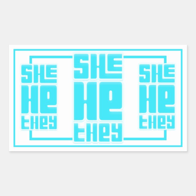 Sticker Rectangulaire Elle He They Retro Bold en Turquoise (Devant)