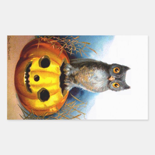 Sticker Rectangulaire Ellen H. Clapsaddle : Chouette d'Halloween (Devant)